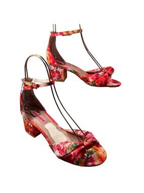 Betsey Johnson Ivee Floral Womens Fabric Block Heel Sandals Ankle Strap Bow